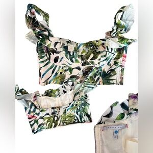 Sandra Weil Green and White Tropical Print Tank Top